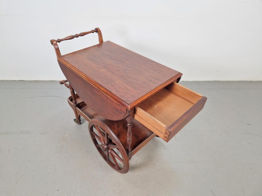 Vintage Spindle Bar Cart Hout Trolley 1970 Italië Side Table image 3