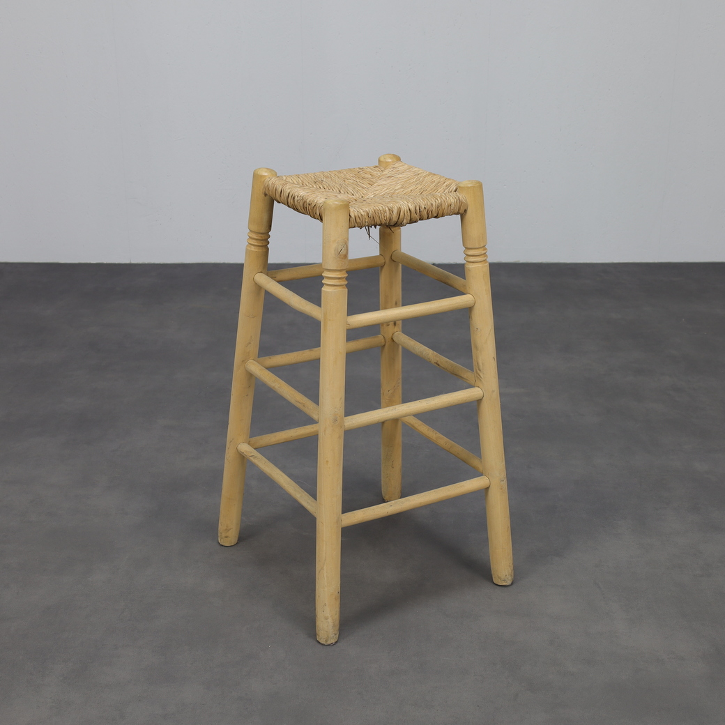 Set Of 4 Barstools In Wood And Cane, 1970s image 3