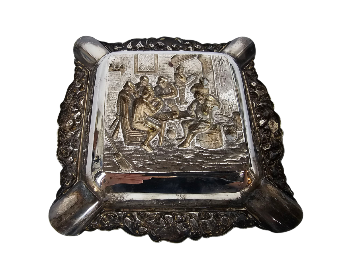 Zilveren Vierkante Asbak - Oud Hollands Herberg Tafereel - Zilver - 3e Kwart 20e Eeuw image 6