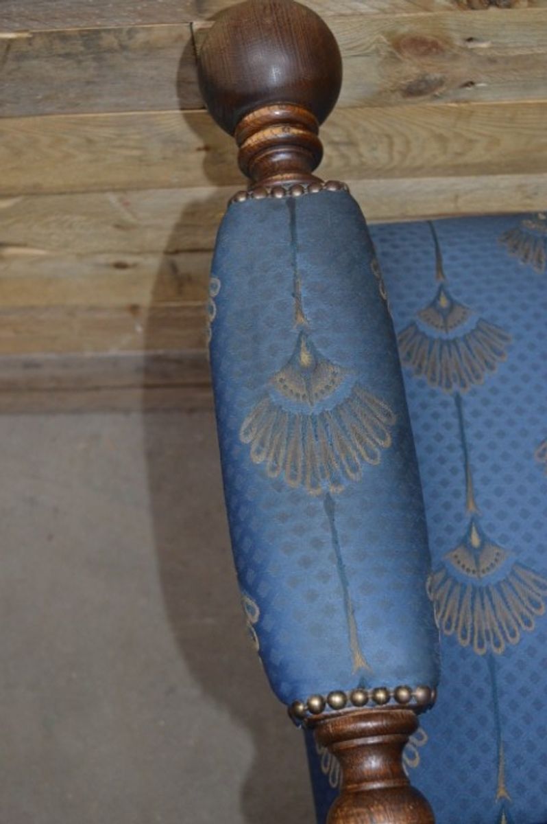 Robuuste Kasteel Armstoel Eiken Met Blauwe Stof image 7