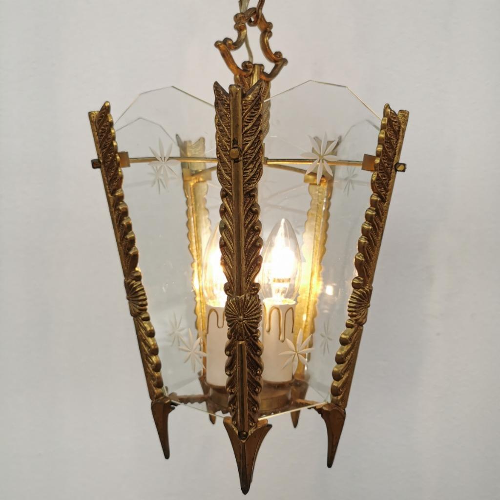 Antieke Vintage Franse Messing Lantaarnlamp Hanglamp Lamp 06 image 11