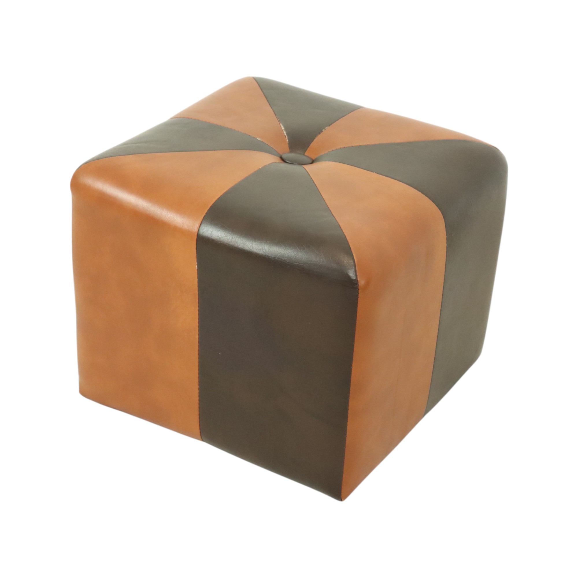 Vierkante Poef Skai Kunstleder Bruin Camel Patchwork 41cm image 3