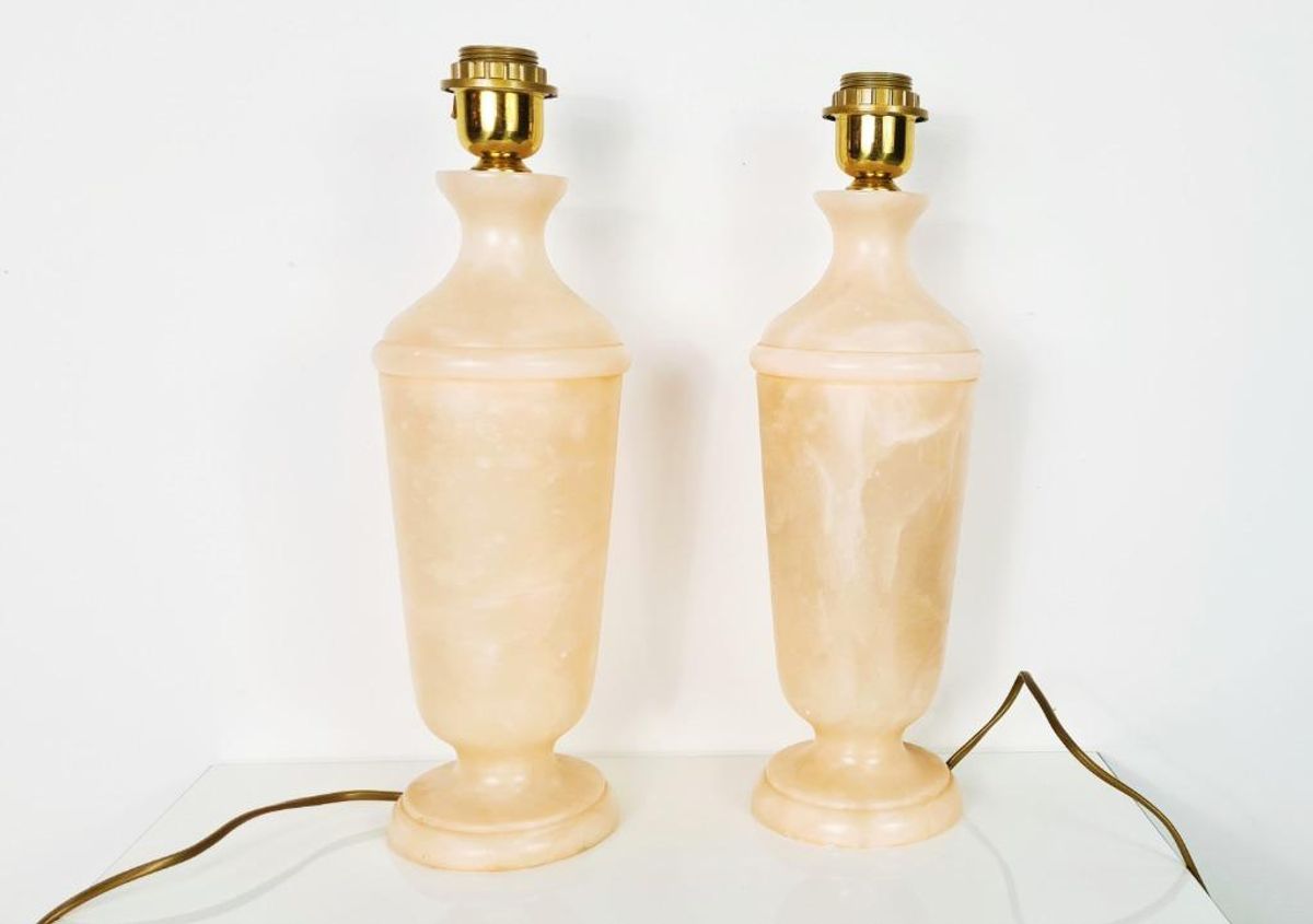 Hollywood Regency Alabaster Lampen Marmer Roze image 5