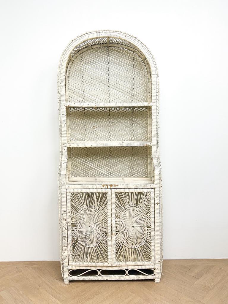 Vintage Wit Rotan Rieten Bohemian Kast Boogkast Bali image 3