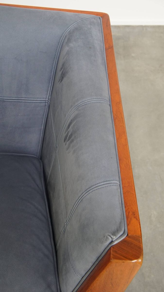 Leuke Schuitema Art Deco Design Bank Met Mooie Blauwe Nubuck Lederen Bekleding image 8