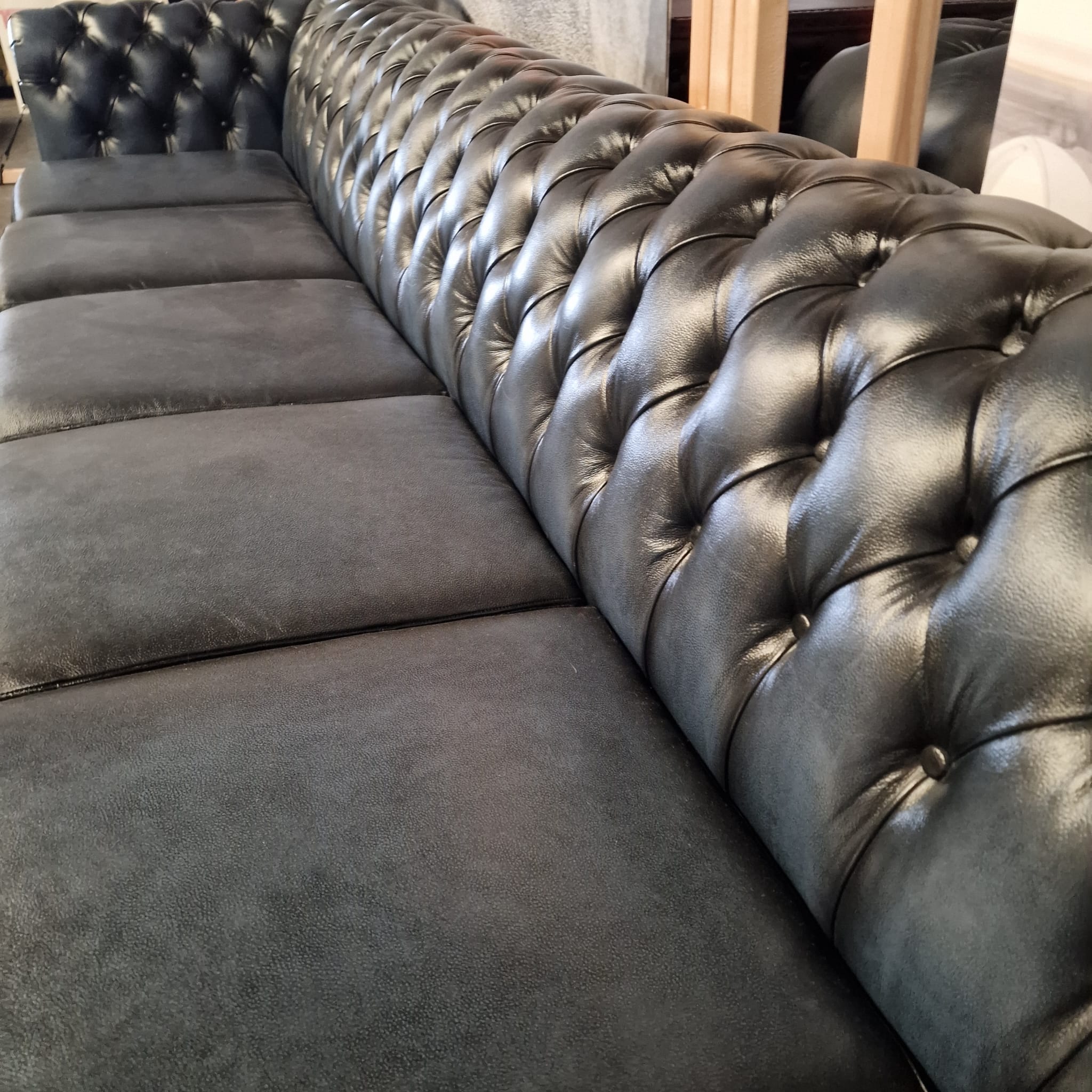 Chesterfield Brighton Antiek Blauw 6-zits Bank Leer image 9