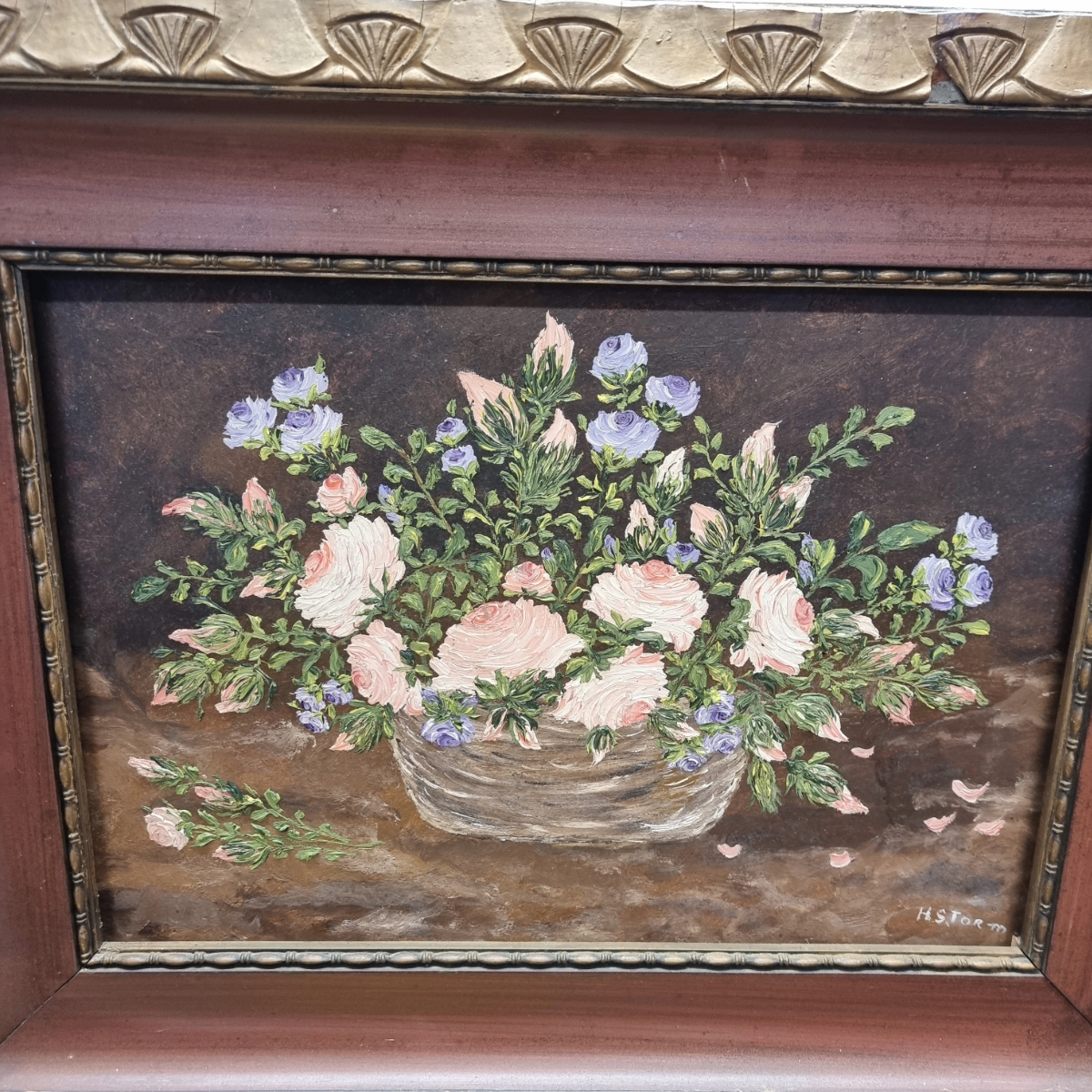 Vintage Olieverf Schilderij Bloemen H. Storm image 3