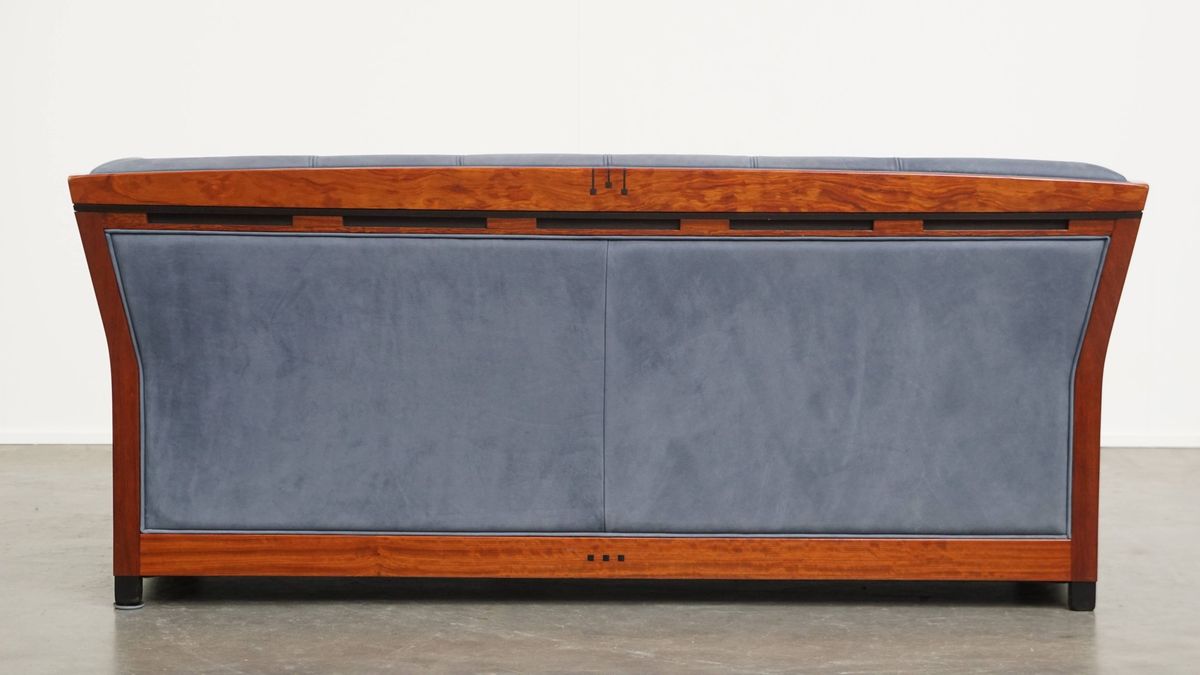 Leuke Schuitema Art Deco Design Bank Met Mooie Blauwe Nubuck Lederen Bekleding image 3