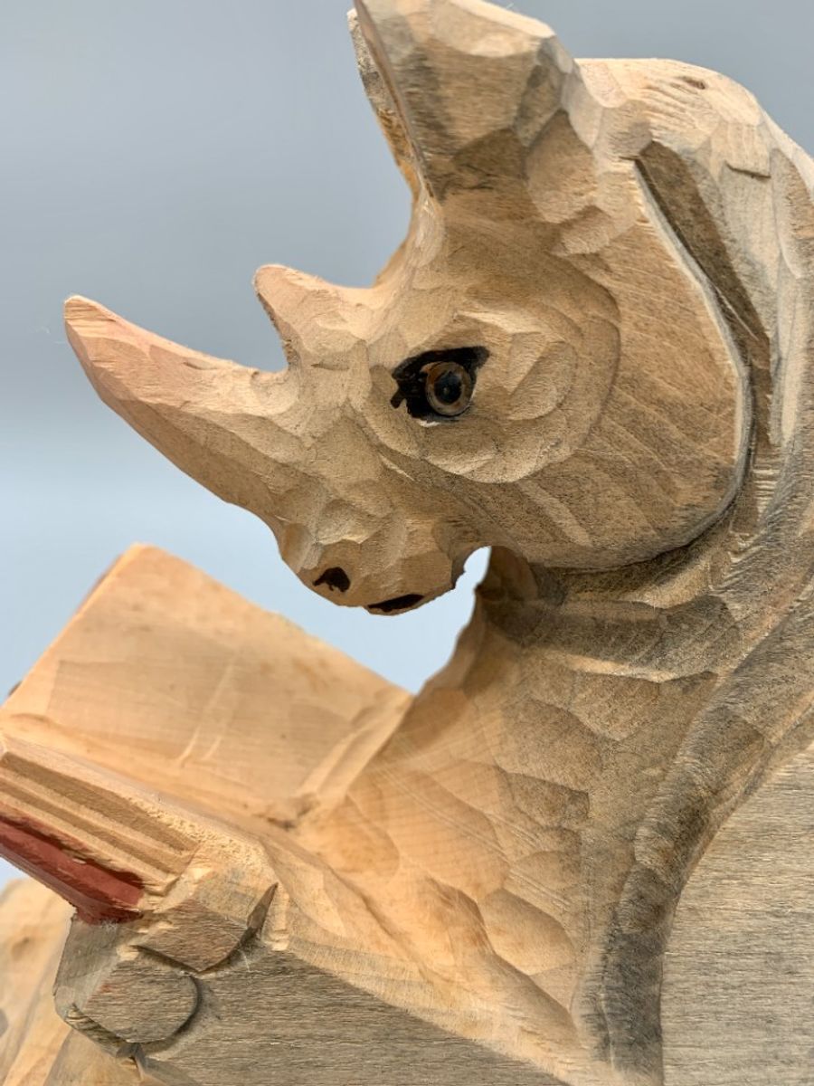 Vintage Boekensteun Neushoorn Hout image 2