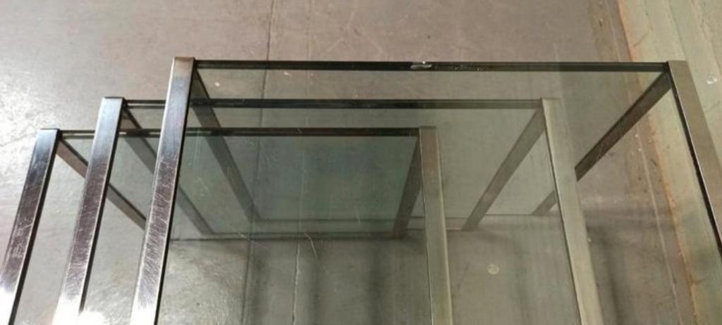 Vintage Glas En Chrome Mimiset Nesting Tables Bijzettafels image 19