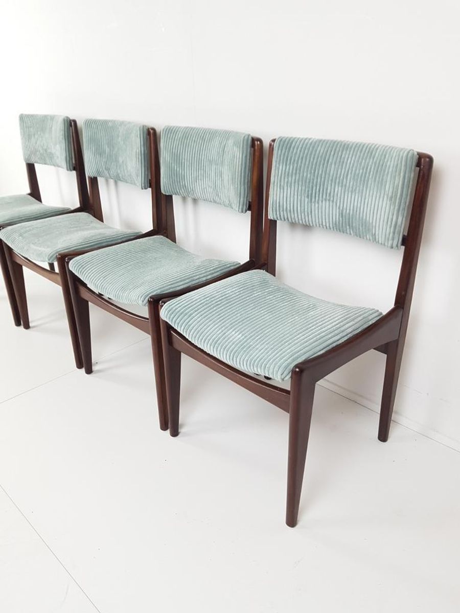 4 Vintage Stoelen Licht Blauwe Rib Nieuwe Stof image 7