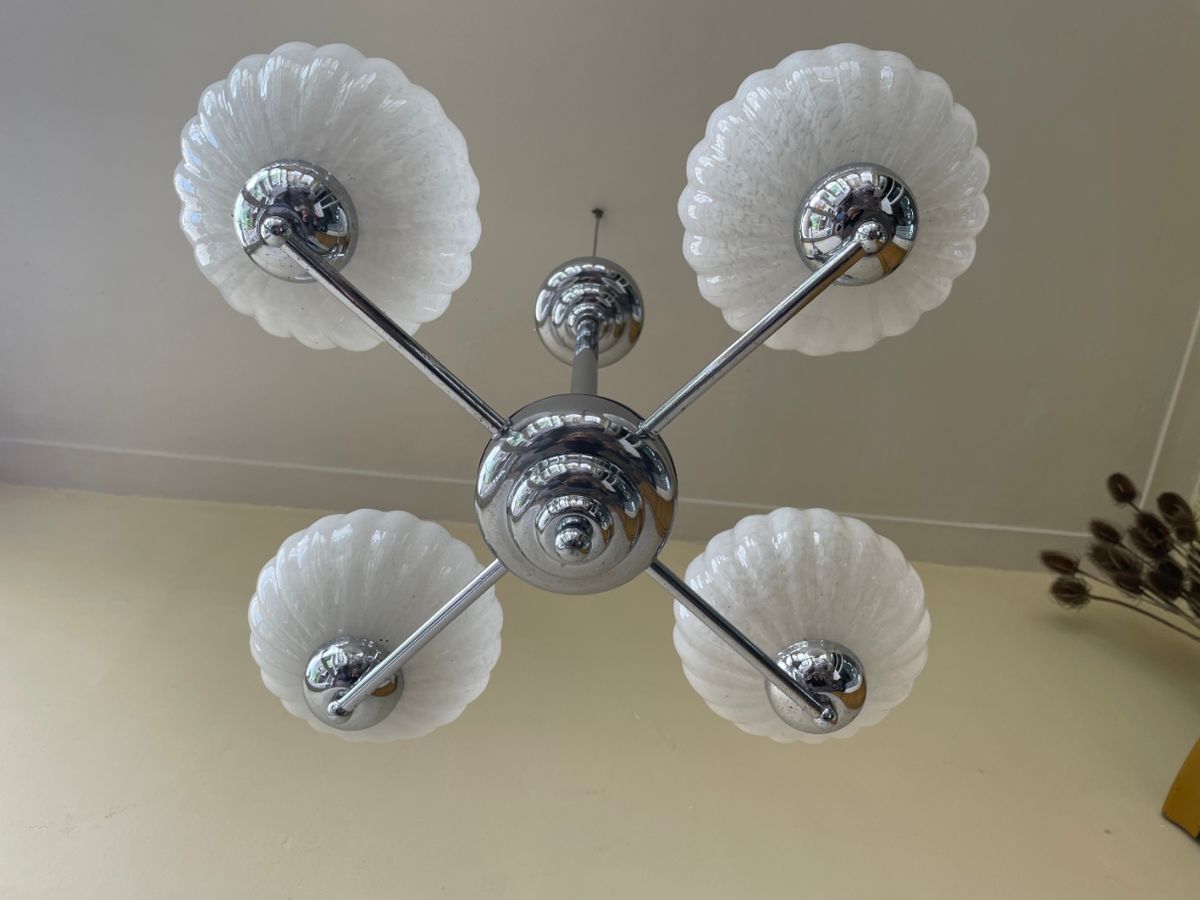 Hanglamp Lamp Plafondlamp Art Deco 1930 4 Arms Clichyglas Frans image 2
