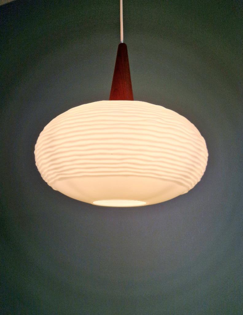 Ophanging In Witte Opaline En Teakhout, Scandinavische Stijl image 10