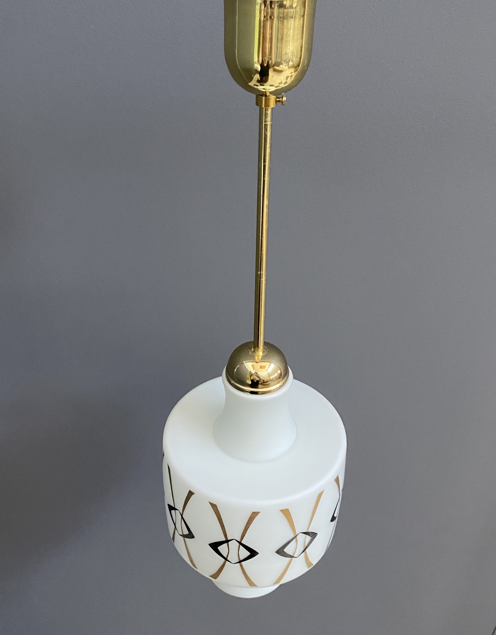 Opaline Glass Pendant Lamp With Gold And Black Drawing image 7