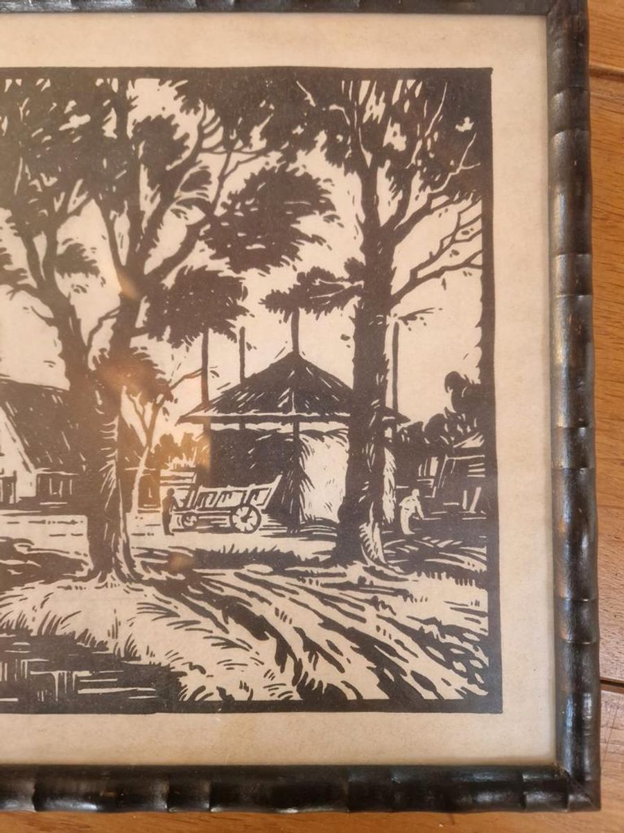 Linoleum Snede Boerderij Hollands Landschap. image 3