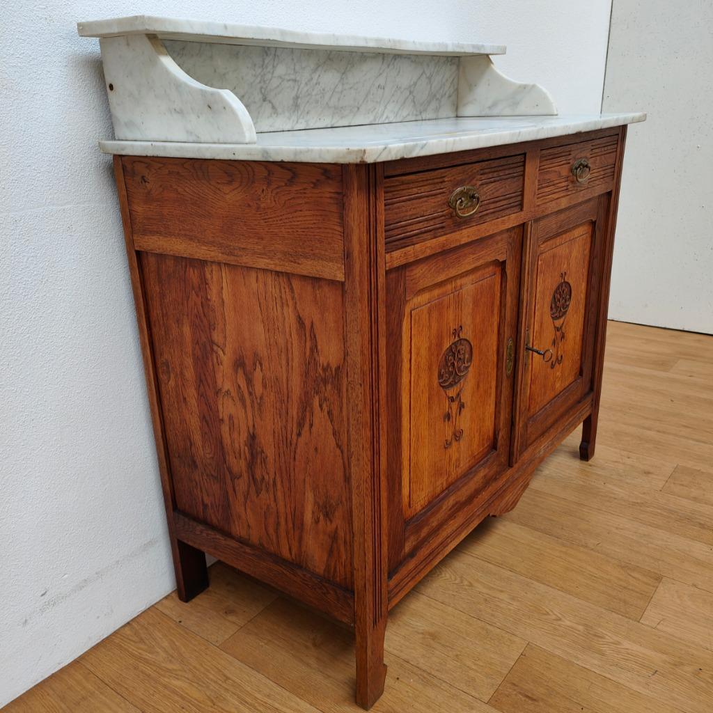 Vintage Antiek Dressoir Commode Ladekast Badkamermeubel Met Marmer Blad 701 image 8