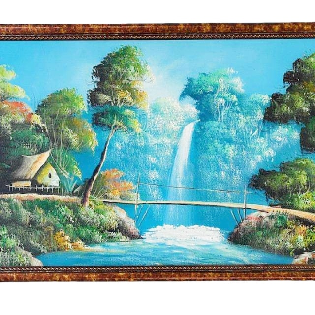Vintage Indonesisch Olieverf Schilderij Xl Landschap Waterval image 2