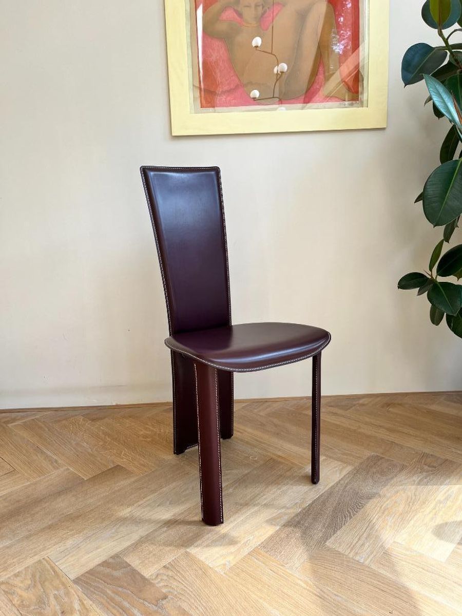 Set Van 4 Frag Italia Eetkamerstoelen – Aubergine Leer image 8