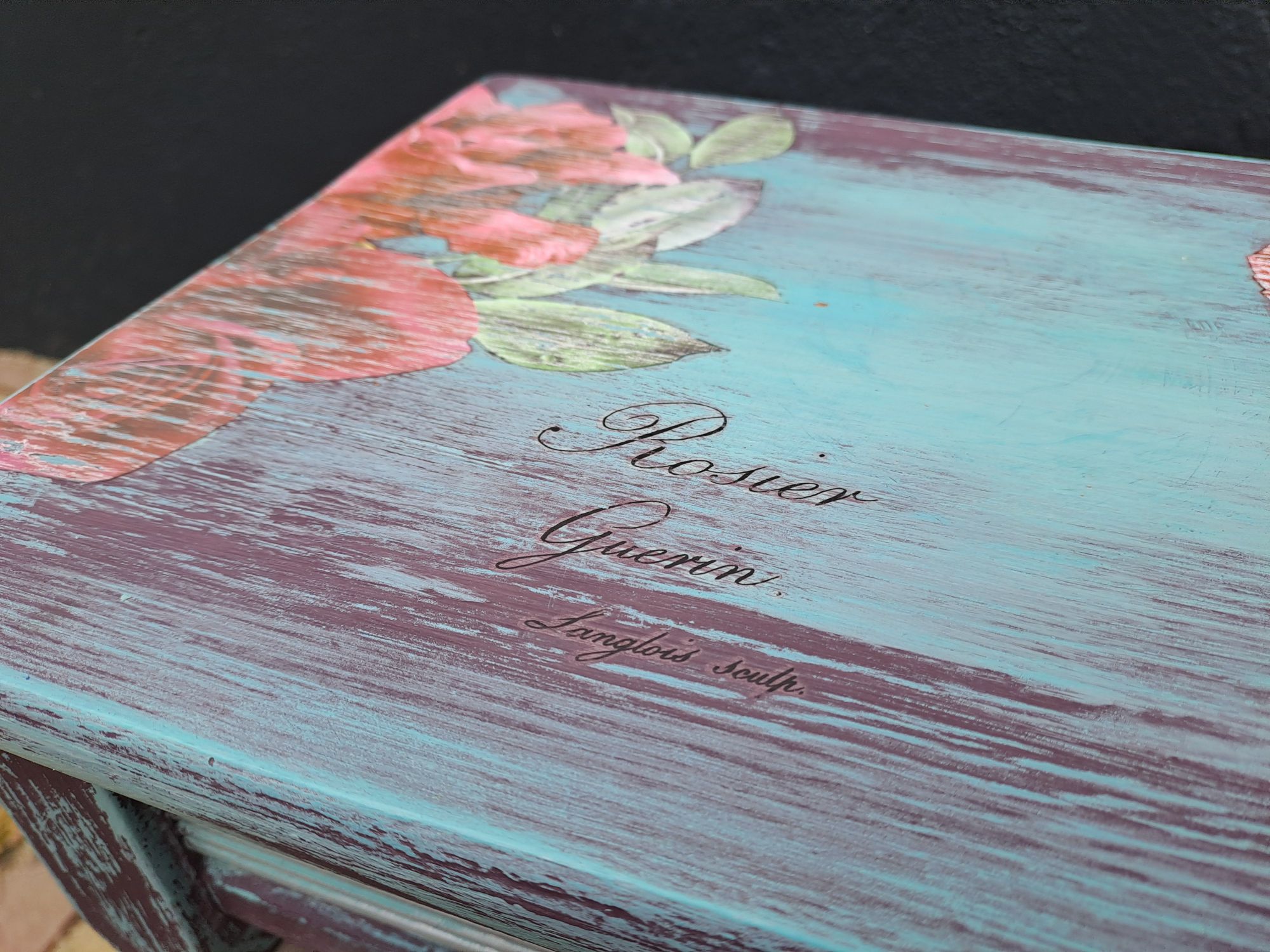 Bijzettafeltje - Krukje - Paars-blauw-bloemen - Boho Chic image 4