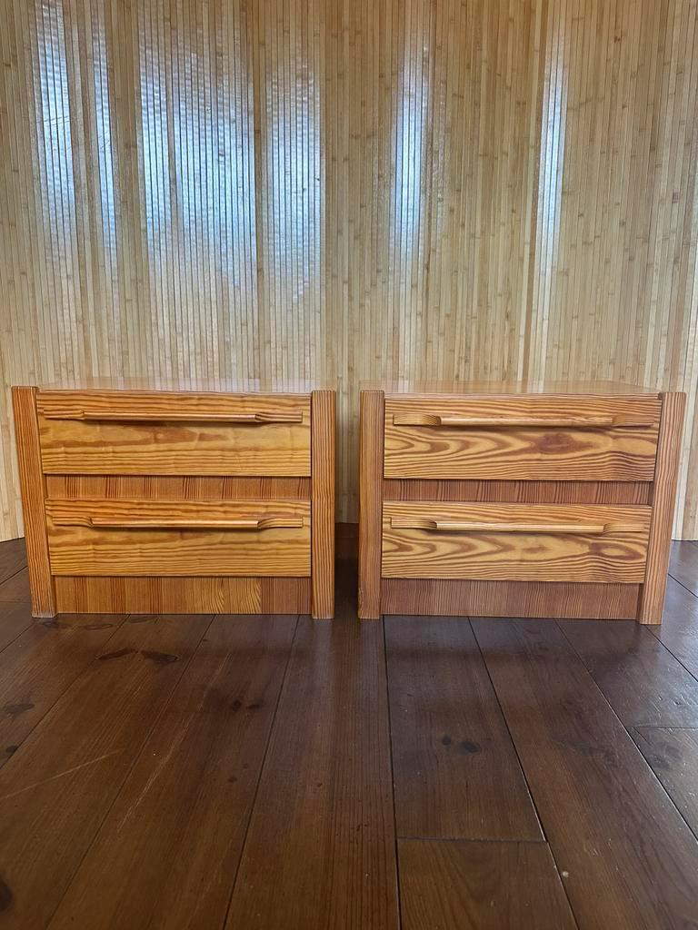 Set/2 Vintage Grenen Nachtkastjes / Ladekastjes image 9