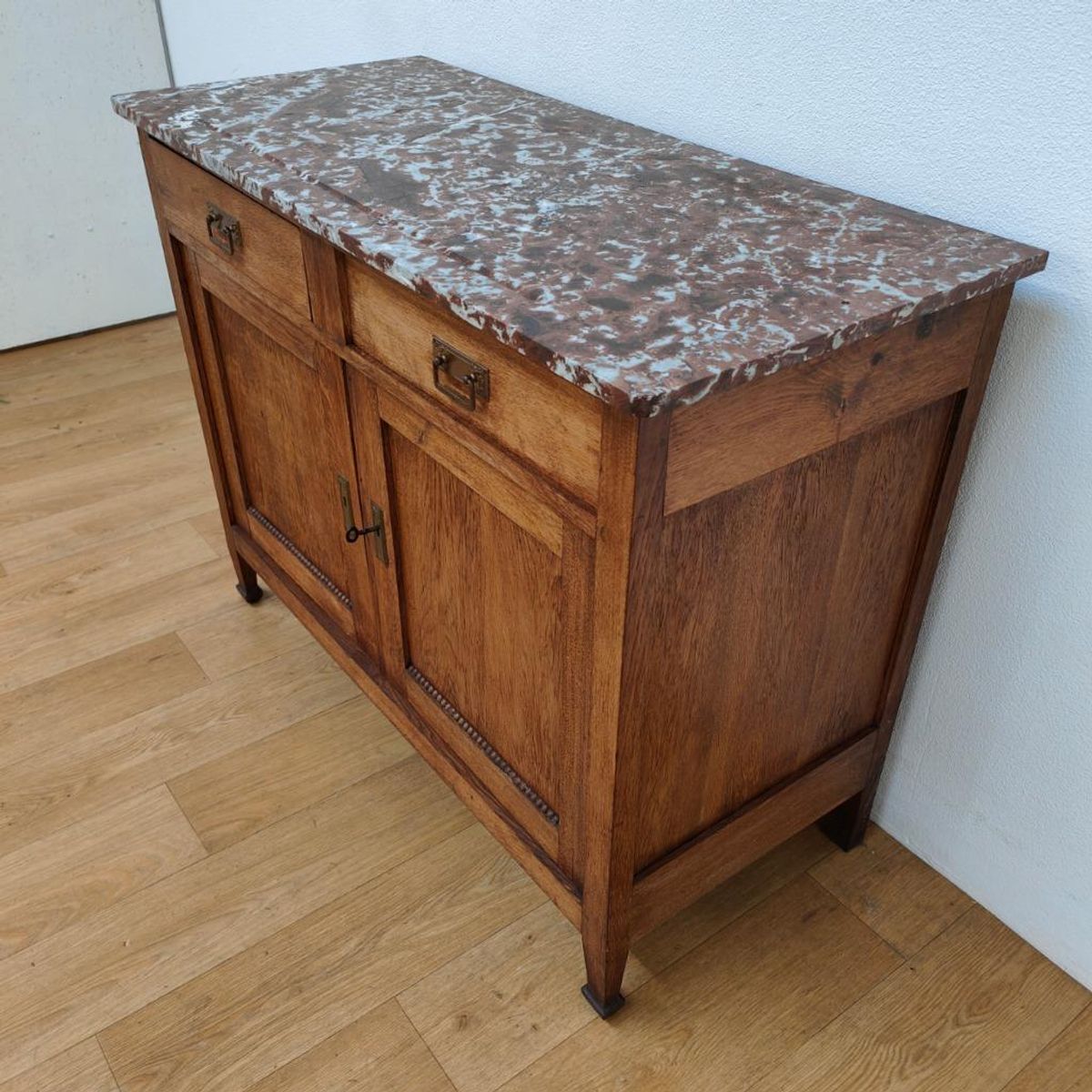 Vintage Frans Dressoir Commode, Ladekast Bakamermeubel Met Marmer Blad image 7