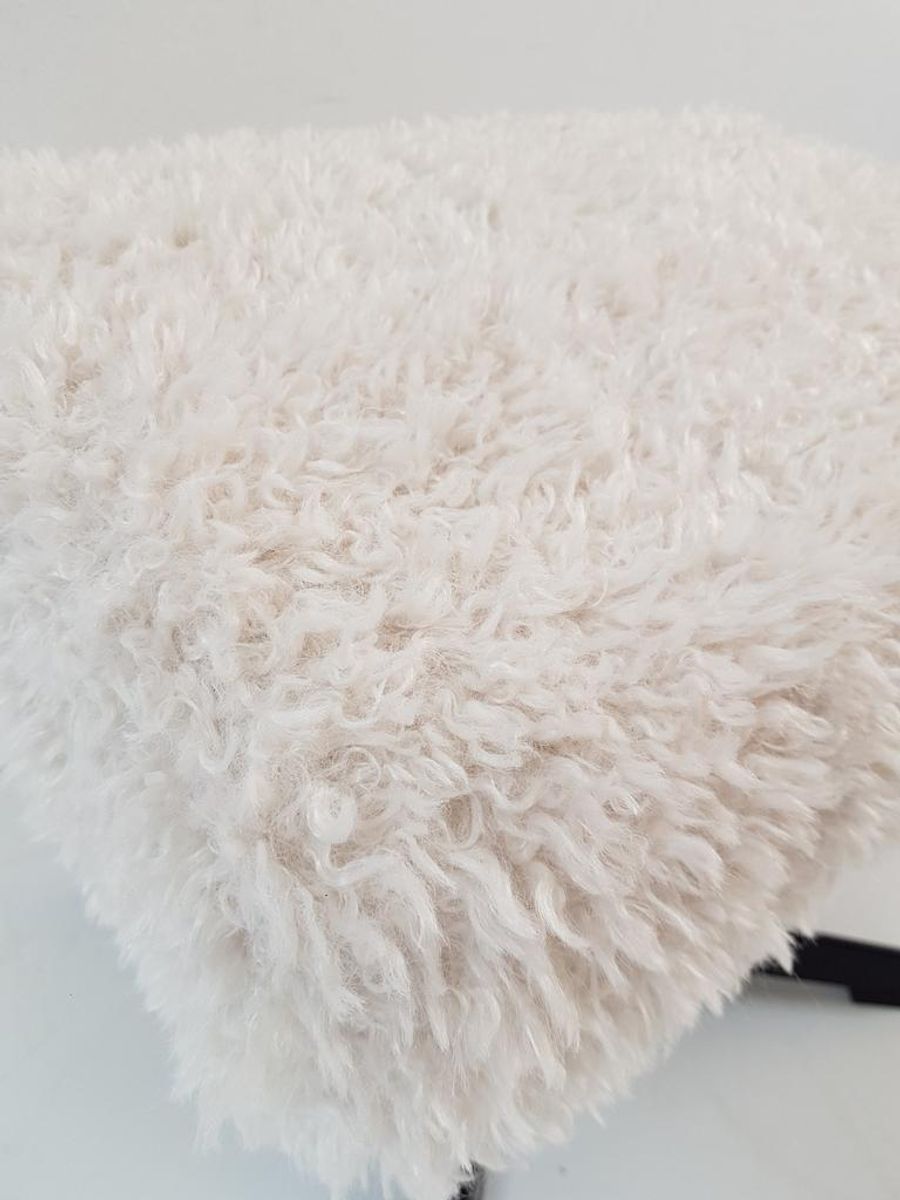 Voetenbankje Teddy Pluche Zwart Frame Creme Stof Nieuw image 4