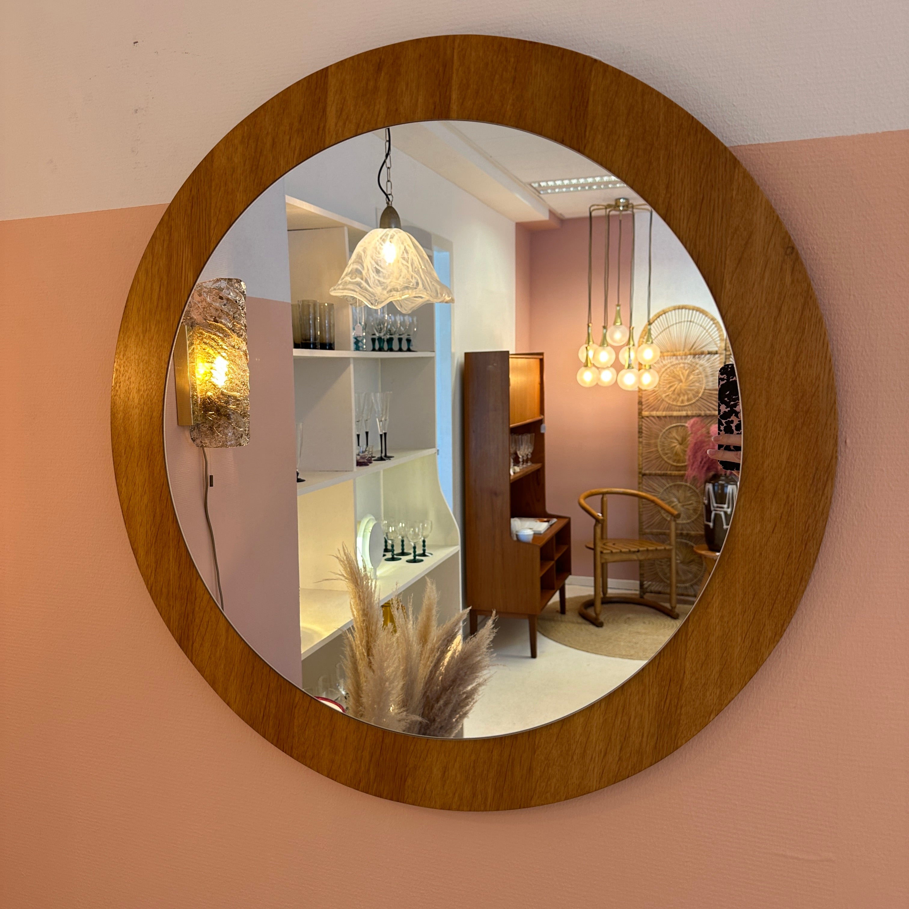 1960s Round Wall Mirror With Teak Frame image 7
