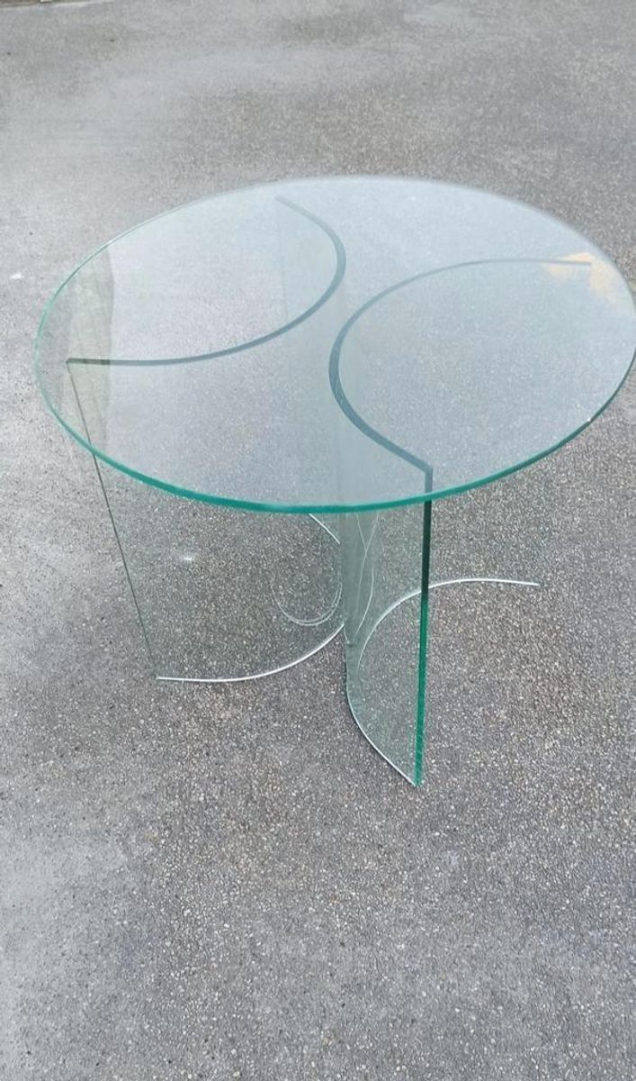 Vintage Postmodern Glazen Bijzettafel, Rond image 9