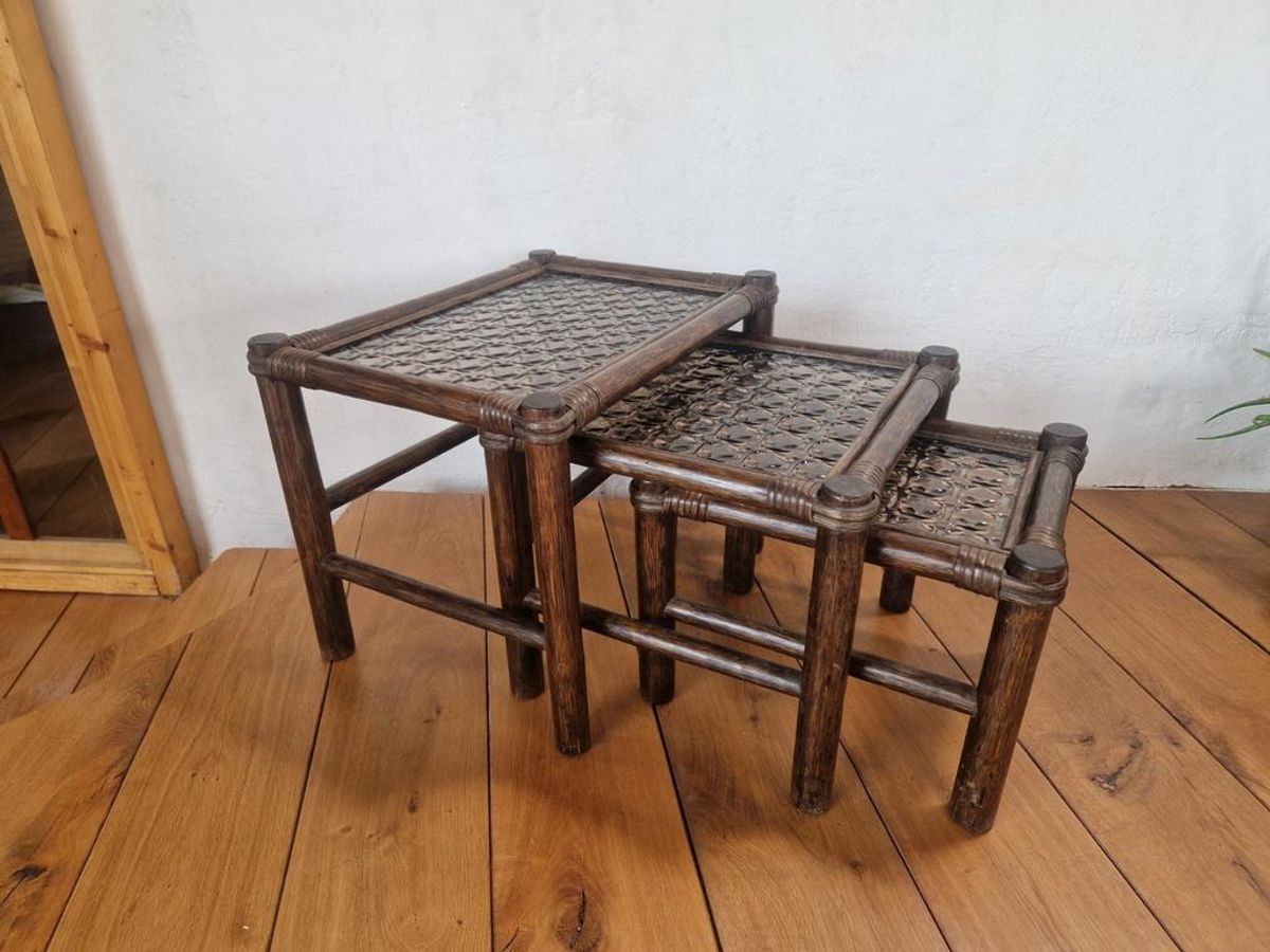 Vintage Manou Bamboe Nest Tafeltjes Mimi Set Jaren 70. image 10