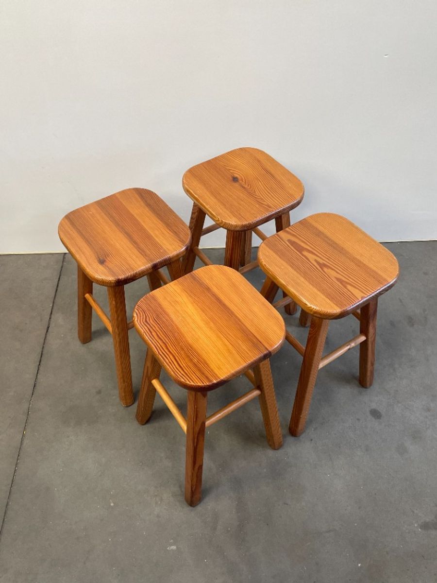 Set Van 4 Vintage Grenen Krukken, Scandinavisch Design, 1970's image 6