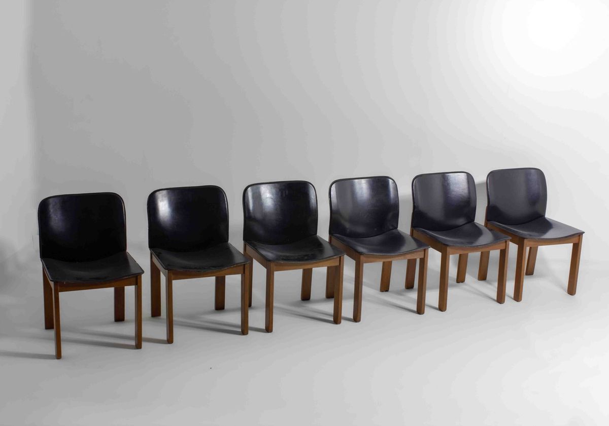Mid-century Set Van 6 Lederen Eetkamerstoelen Door Arfa & Tobia Scarpa, 1970 image 3