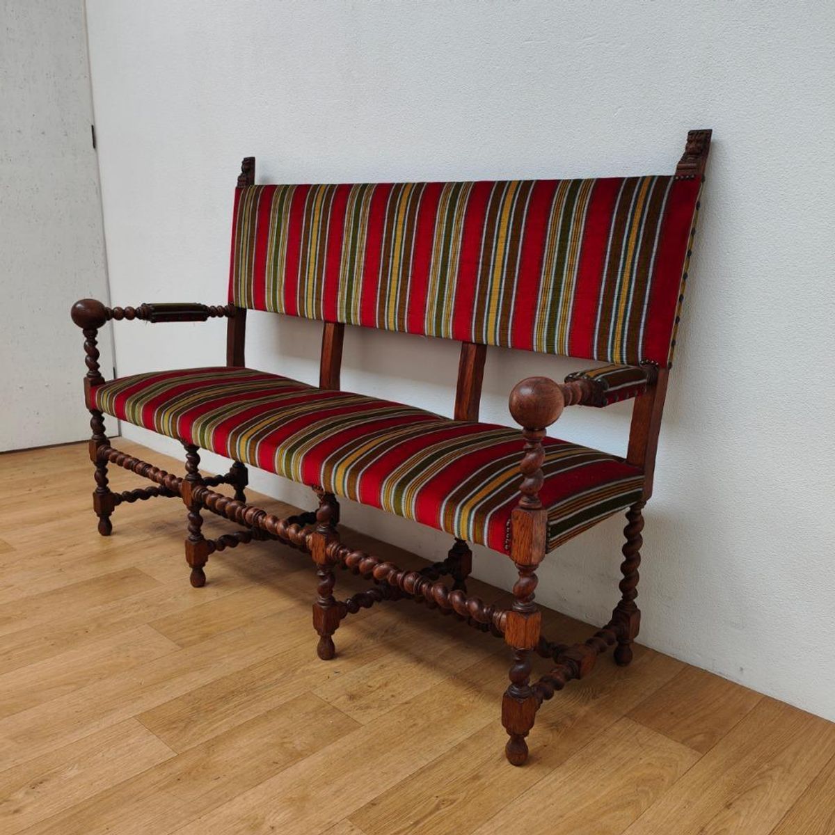 Antieke Vintage Franse Eikenhouten Bank, Halbank Eetkamerbank image 3