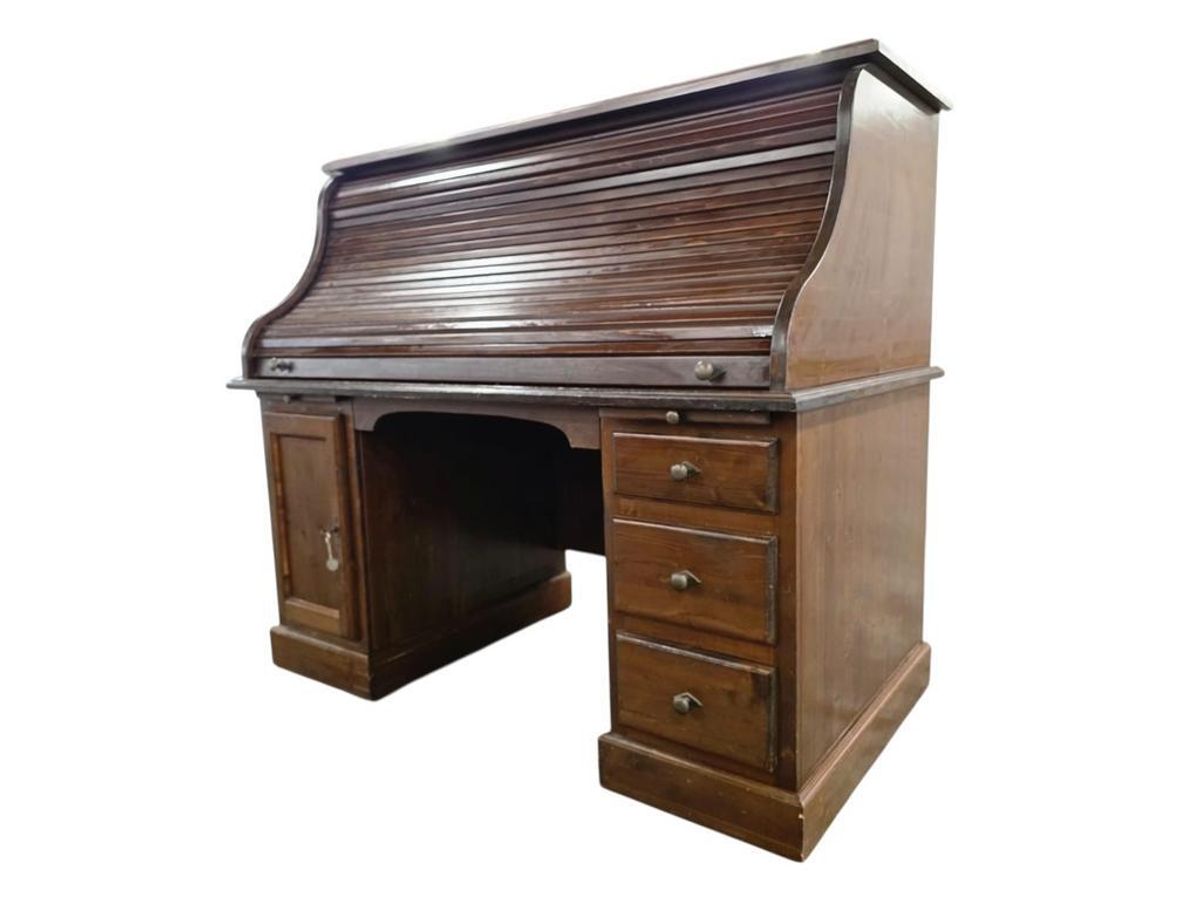 Vintage Amerikaanse Bureau Met Rolluik / Schrijftafel image 6