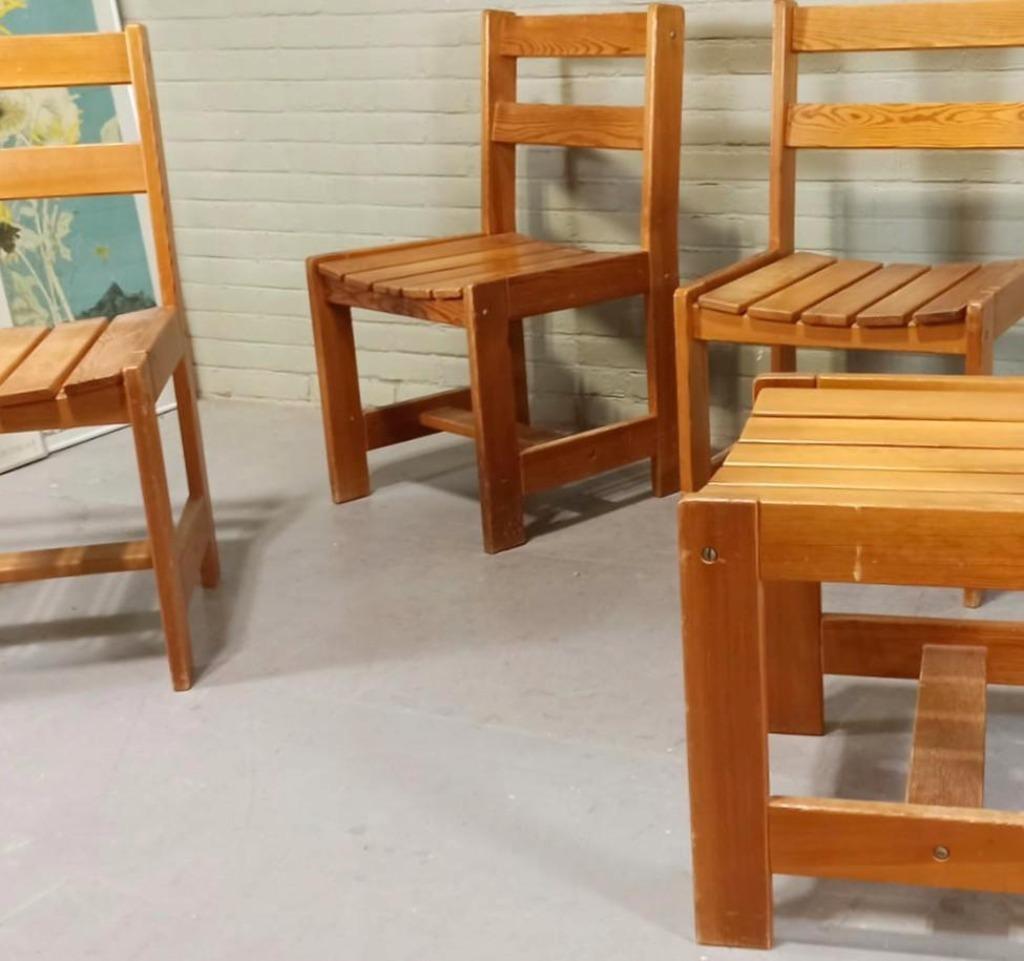 Set Van 4 Vintage Massief Grenen Eetkamerstoelen image 11