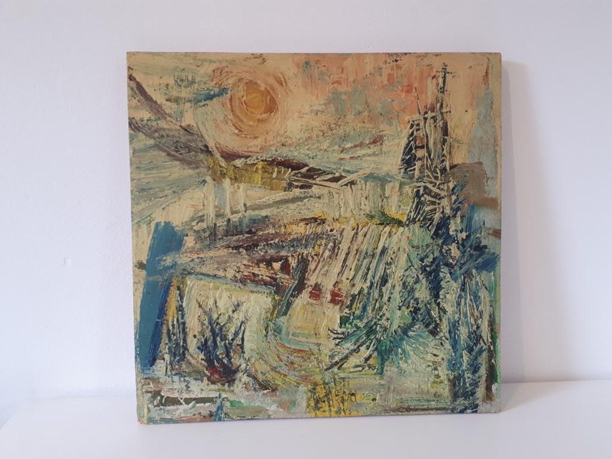 Jaren 70 Origineel Vintage Schilderij Acryl Op Hardboard image 8