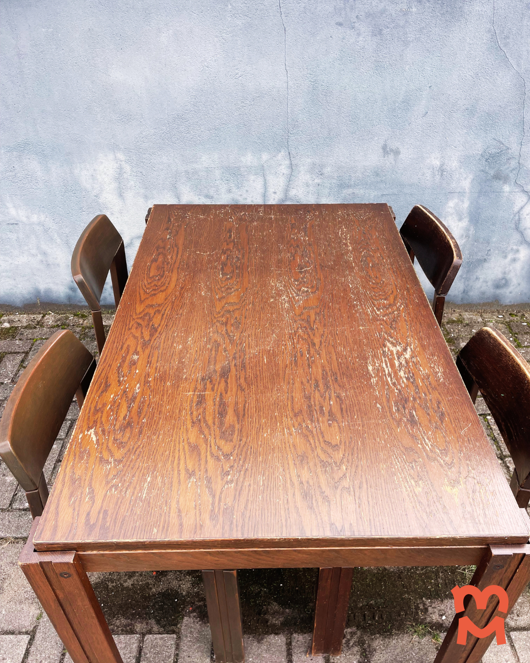 Brutalist Jaren 60 Eetkamerset (uitschuifbare Stafel + 4 Stoelen) image 8