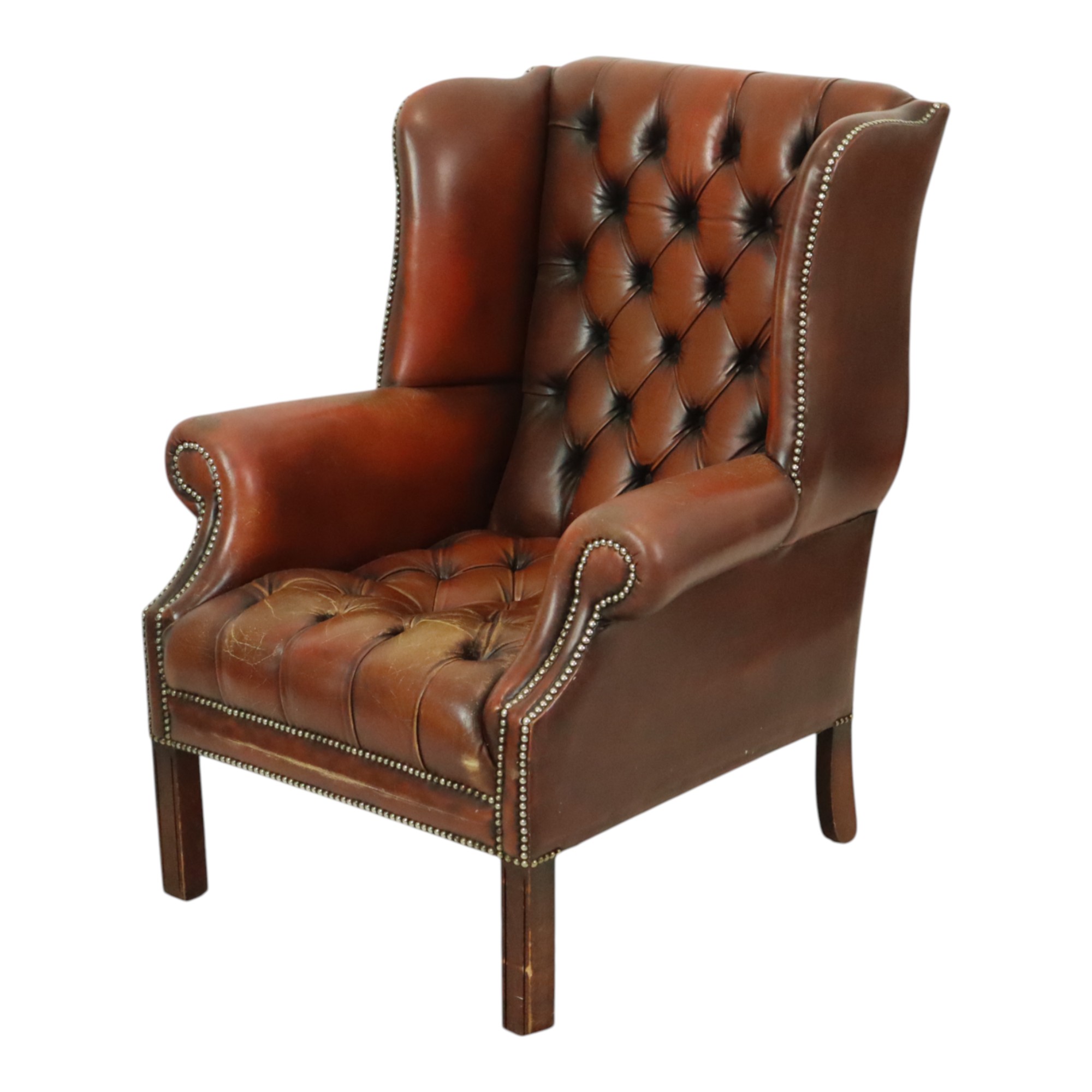 Oude Chesterfield Zetel Bruin Leder Wingchair Oorfauteuil image 2