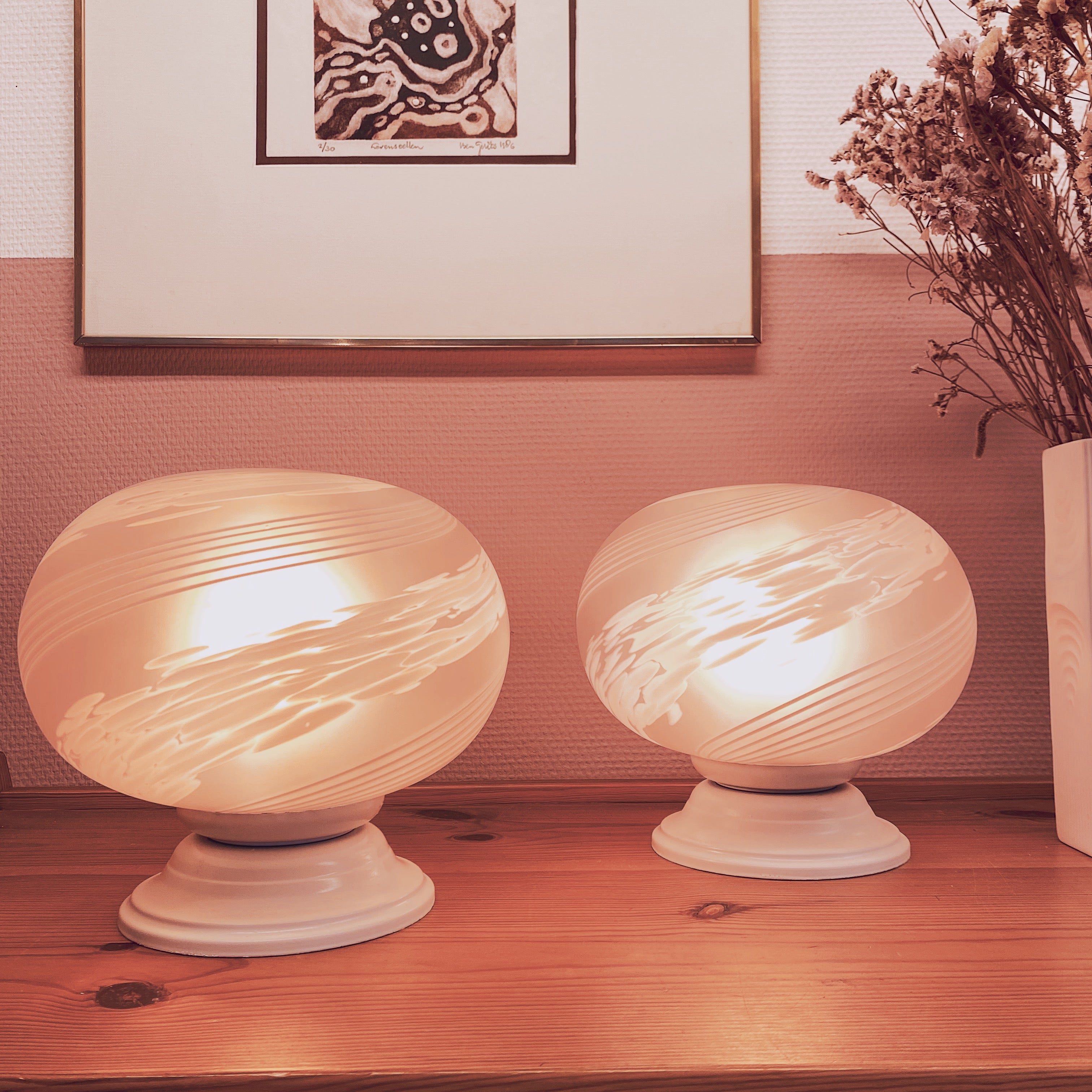 Set Of Pink Swirly Murano Glass Table Lights image 2