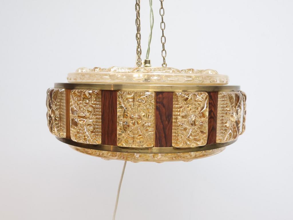Deense Hanglamp | Vintage | Amberkleurig Glas | Wengé image 13