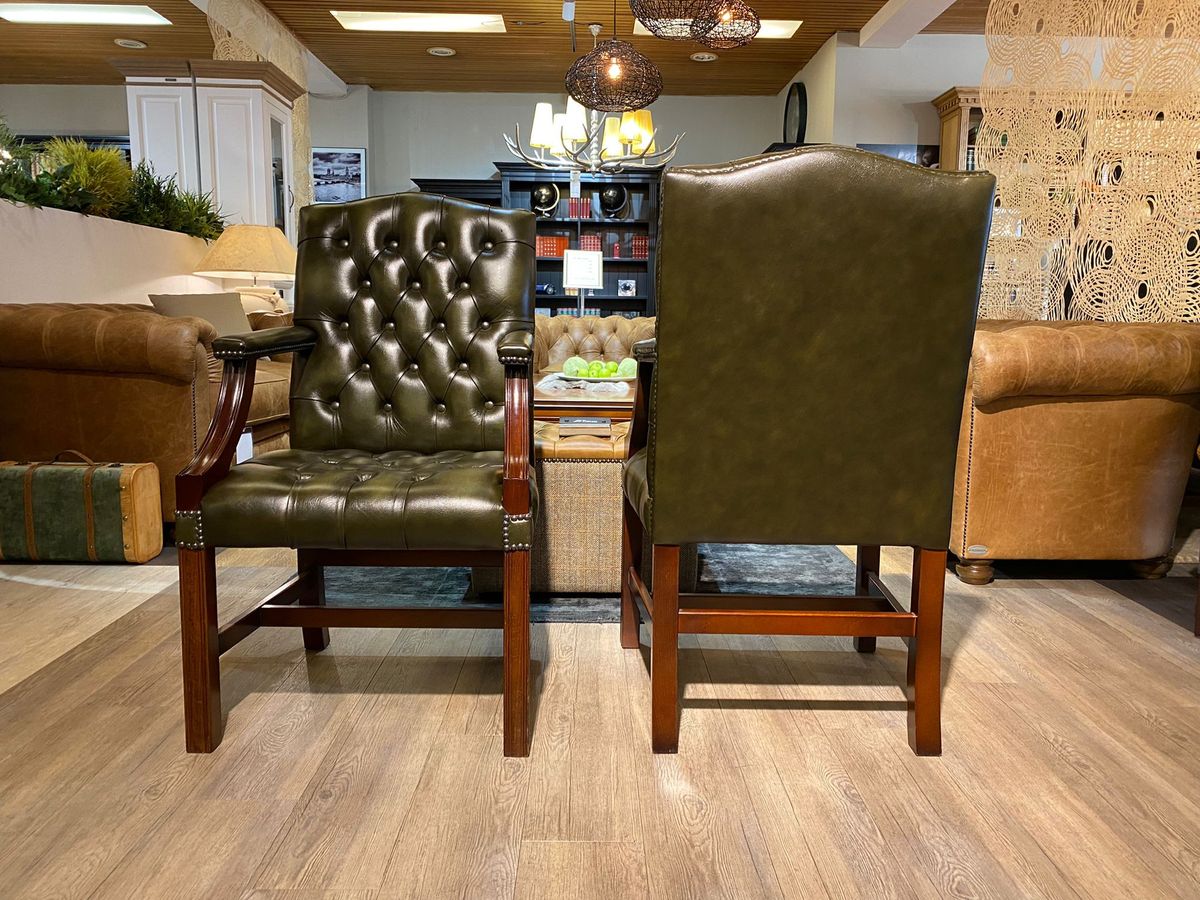 2 X Engelse Chesterfield Fauteuils/stoelen In Nieuwstaat Antiek Groen image 5