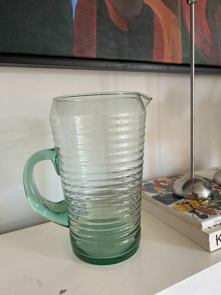 Grote Vintage Glazen Kan Met Ribbels Mondgeblazen image 3
