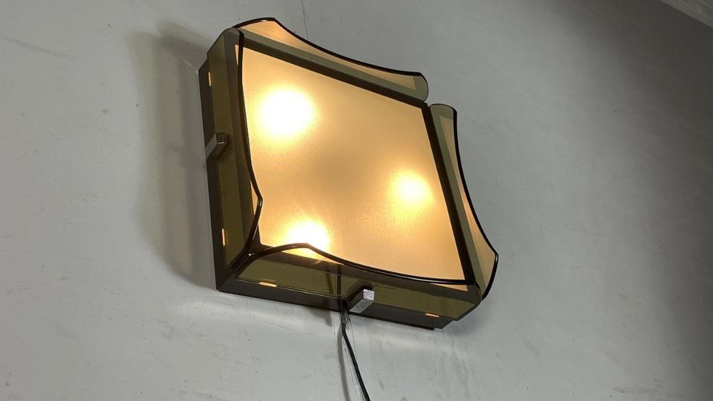 Vintage Italiaans Gerookt Glas Plafondlamp / Wandlamp image 5