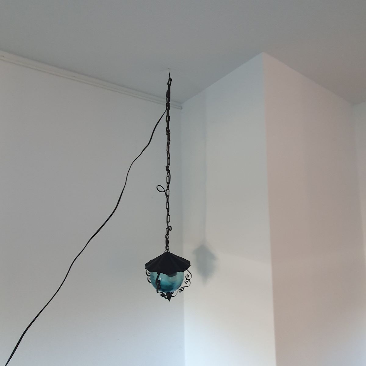 Vintage - Hanglamp - Plafondlamp - Blauw Glas - Metaal En Glas. image 10