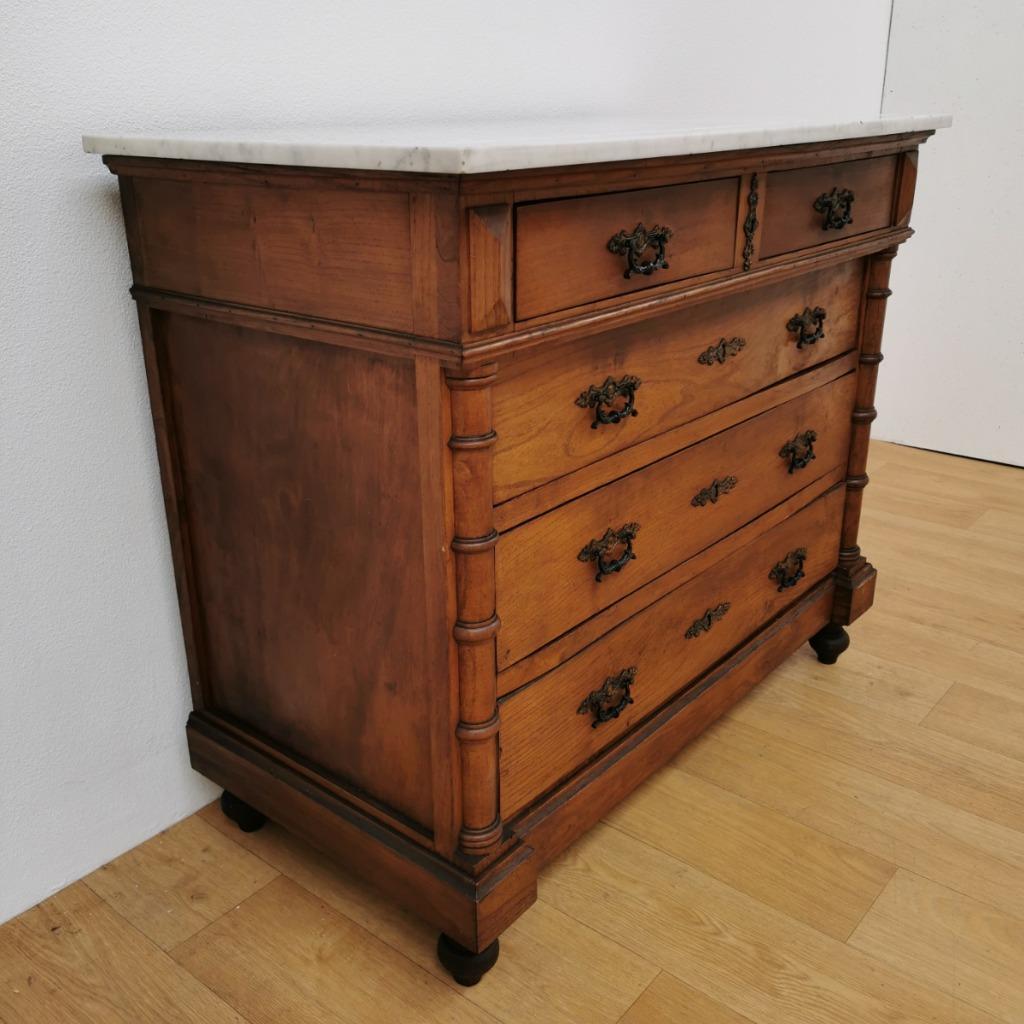 Vintage Antiek Frans Dressoir Commode Ladekast Badkamermeubel Met Marmer Blad 902 image 10