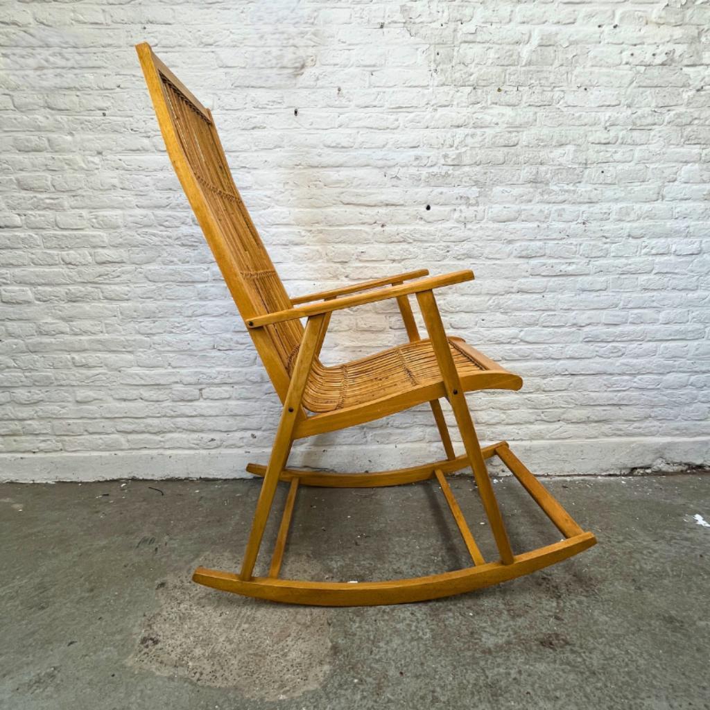 Vintage Design Schommelstoel Hout, Rotan - Hellerau image 3