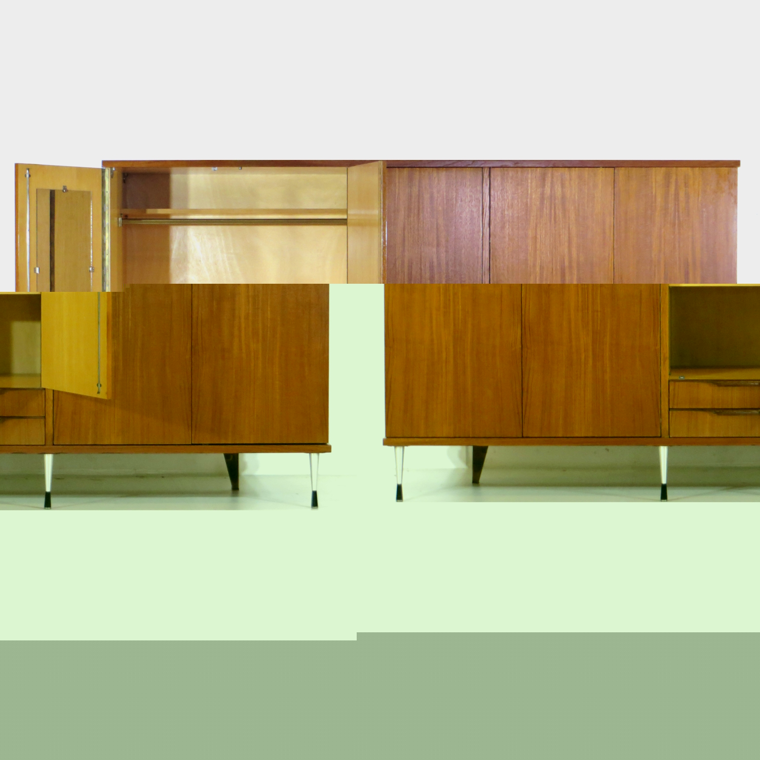 Grote Vintage 5-deurs Teak Kledingkast Italiaanse Stijl Jaren 60 image 3