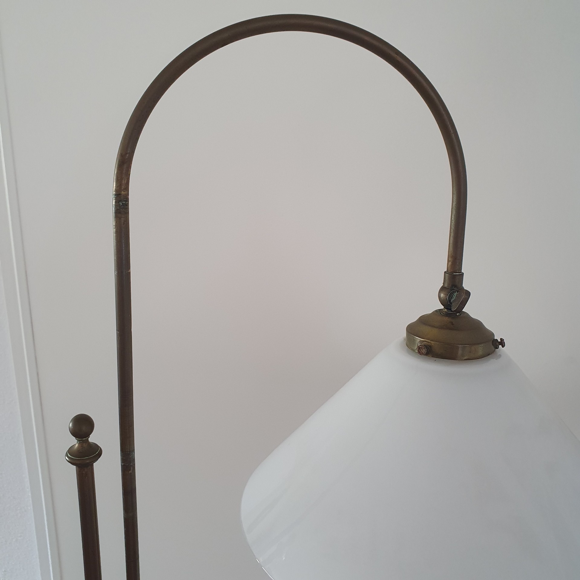 Vintage - Vloerlamp - Staande Lamp - Koper - Opaline Kap image 21