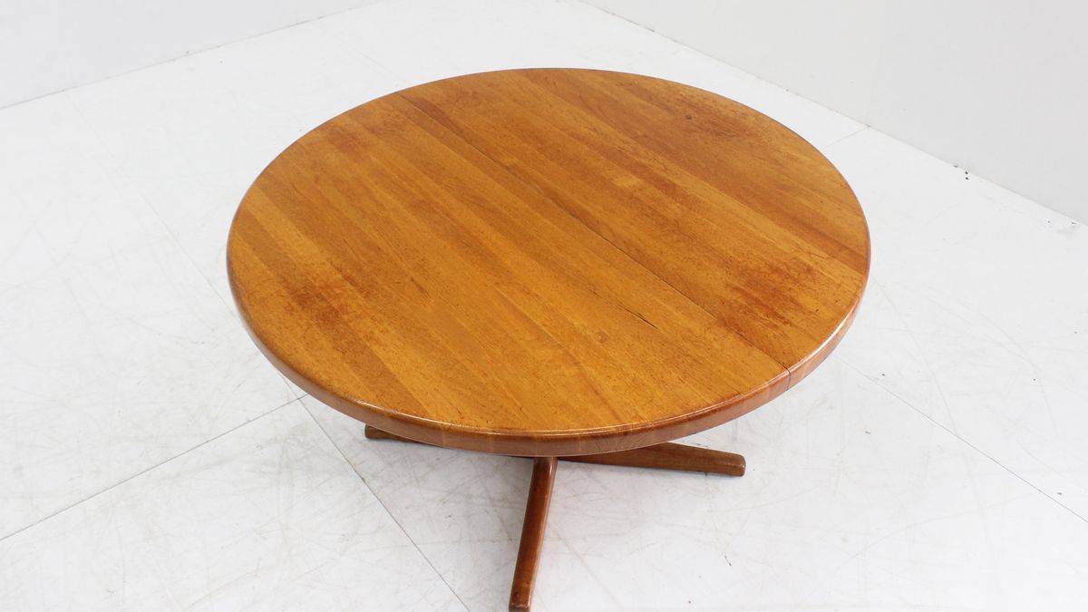 Vintage Deense Ronde Uitschuifbare Eettafel Tafel Massief Teak image 3