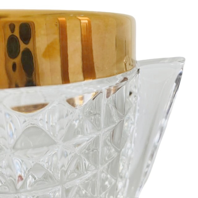 Mid-century Ijsemmer Zwaar Geslepen Kristal Met Handvatten Messing 1950’s image 2
