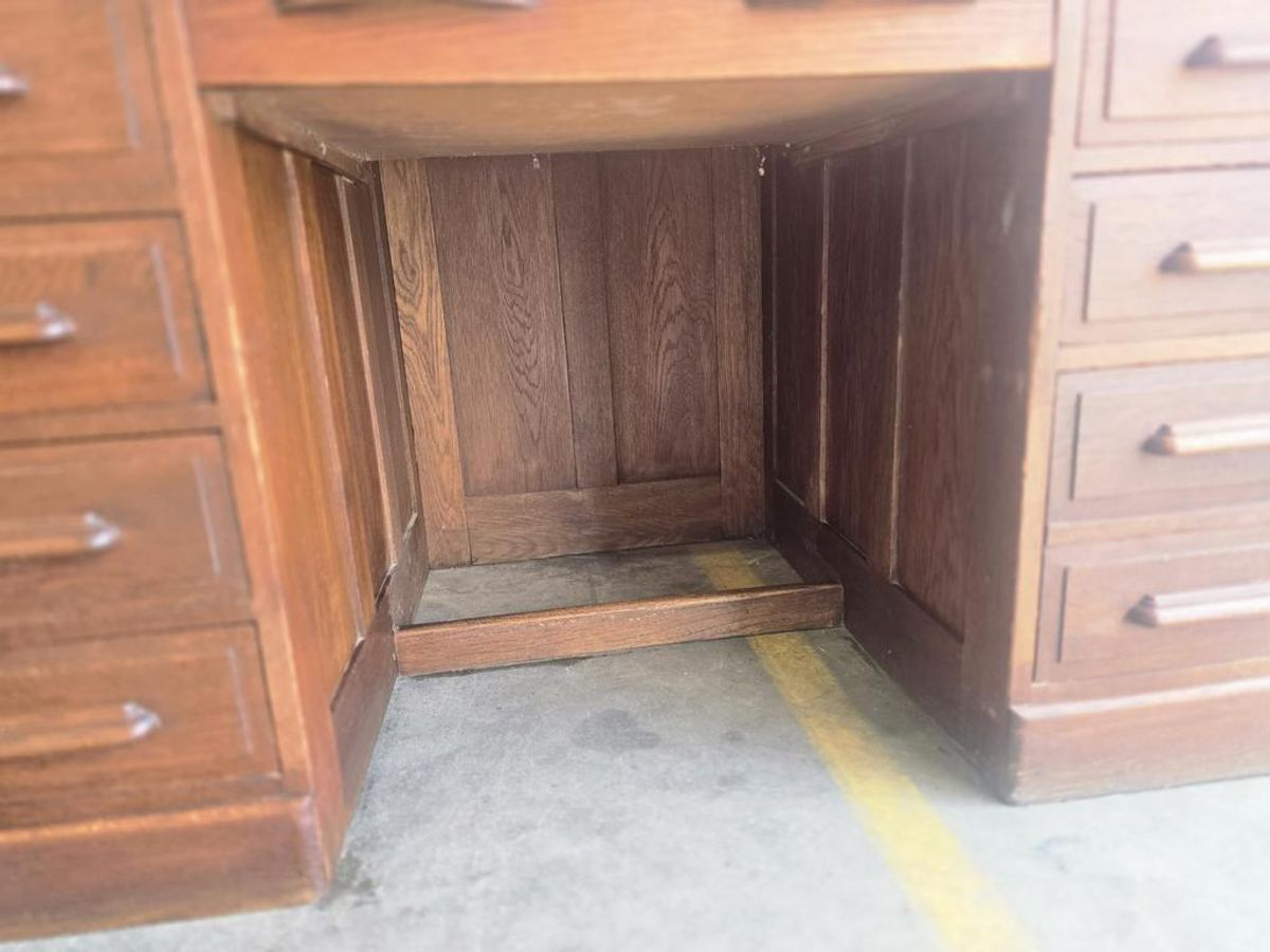 Vintage Houten Amerikaanse Bureau Met Rolluik Deur image 15